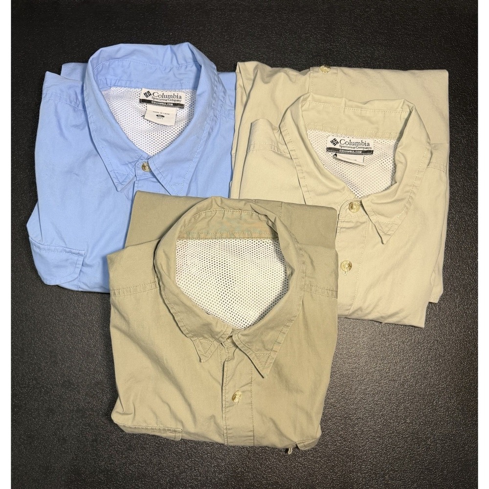 Columbia PFG Performance Fishing Gear Vented Shirt Lot 3 XL Blue Beige Tan Mens